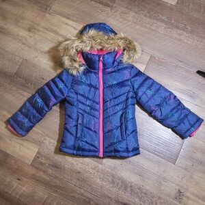 SO Girls Unicorn Puffer Coat Faux Fur Hood